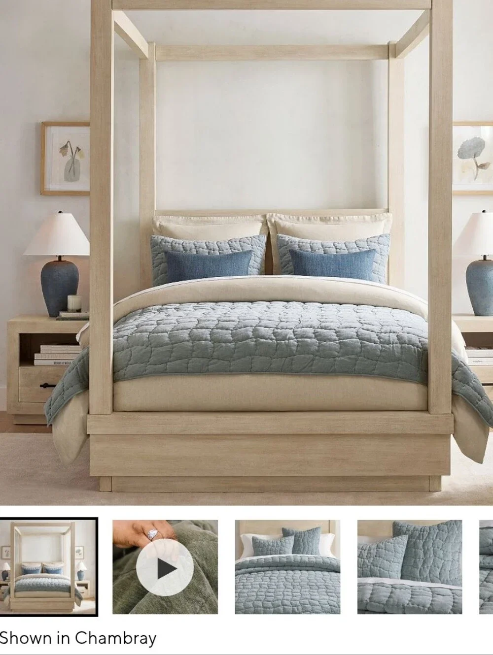 Pottery Barn Chambray Blue Quilted Cotton Coverlet